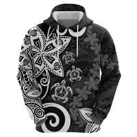 Polynesia Zip Hoodie Black Tribal Turtle Floral Pattern LT05 - Polynesian Pride
