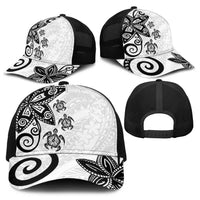 Polynesia Baseball Net Cap White Tribal Turtle Floral Pattern LT05 - Polynesian Pride