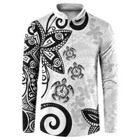 Polynesia Button Sweatshirt White Tribal Turtle Floral Pattern