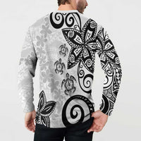 Polynesia Button Sweatshirt White Tribal Turtle Floral Pattern