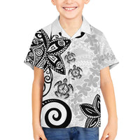 Polynesia Family Matching Off Shoulder Short Dress and Hawaiian Shirt White Tribal Turtle Floral Pattern LT05 Son's Shirt White - Polynesian Pride
