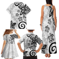 Polynesia Family Matching Tank Maxi Dress and Hawaiian Shirt White Tribal Turtle Floral Pattern LT05 - Polynesian Pride
