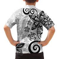 Polynesia Kid Hawaiian Shirt White Tribal Turtle Floral Pattern