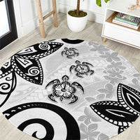 Polynesia Round Carpet White Tribal Turtle Floral Pattern LT05 White - Polynesian Pride