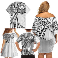 Hawaii And Philippines Family Matching Off Shoulder Short Dress and Hawaiian Shirt Kanaka Maoli With Tribal Sun Together White