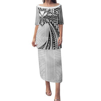 Hawaii And Philippines Puletasi Kanaka Maoli With Tribal Sun Together White LT05 Long Dress White - Polynesian Pride