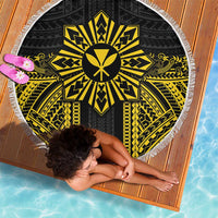Hawaii And Philippines Together Beach Blanket Polynesian Pattern With Filipino Barong Gold LT05 - Polynesian Pride