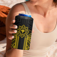 Hawaii And Philippines Together 4 in 1 Can Cooler Tumbler Polynesian Pattern With Filipino Barong Gold
