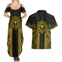 Hawaii And Philippines Together Couples Matching Summer Maxi Dress and Hawaiian Shirt Polynesian Pattern With Filipino Barong Gold LT05 - Polynesian Pride