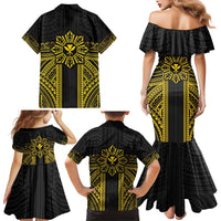Hawaii And Philippines Together Family Matching Mermaid Dress and Hawaiian Shirt Polynesian Pattern With Filipino Barong Gold