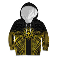Hawaii And Philippines Together Kid Hoodie Polynesian Pattern With Filipino Barong Gold
