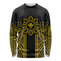 Hawaii And Philippines Together Long Sleeve Shirt Polynesian Pattern With Filipino Barong Gold LT05 Unisex Gold - Polynesian Pride