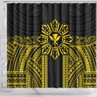 Hawaii And Philippines Together Shower Curtain Polynesian Pattern With Filipino Barong Gold