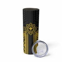 Hawaii And Philippines Together Skinny Tumbler Polynesian Pattern With Filipino Barong Gold
