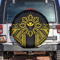 Hawaii And Philippines Together Spare Tire Cover Polynesian Pattern With Filipino Barong Gold LT05 Gold - Polynesian Pride
