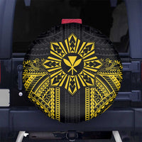 Hawaii And Philippines Together Spare Tire Cover Polynesian Pattern With Filipino Barong Gold LT05 - Polynesian Pride