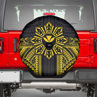 Hawaii And Philippines Together Spare Tire Cover Polynesian Pattern With Filipino Barong Gold LT05 - Polynesian Pride