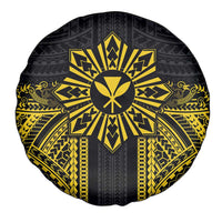 Hawaii And Philippines Together Spare Tire Cover Polynesian Pattern With Filipino Barong Gold LT05 - Polynesian Pride