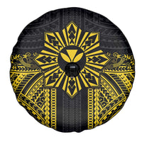 Hawaii And Philippines Together Spare Tire Cover Polynesian Pattern With Filipino Barong Gold LT05 - Polynesian Pride