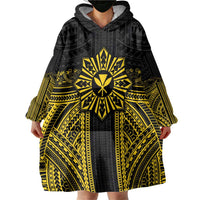 Hawaii And Philippines Together Wearable Blanket Hoodie Polynesian Pattern With Filipino Barong Gold