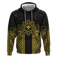 Hawaii And Philippines Together Zip Hoodie Polynesian Pattern With Filipino Barong Gold