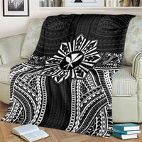 Hawaii And Philippines Together Blanket Polynesian Pattern With Filipino Barong Black