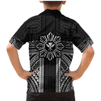 Hawaii And Philippines Together Family Matching Mermaid Dress and Hawaiian Shirt Polynesian Pattern With Filipino Barong Black