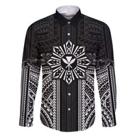 Hawaii And Philippines Together Family Matching Tank Maxi Dress and Hawaiian Shirt Polynesian Pattern With Filipino Barong Black