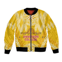 Personalised Anastasis College Bomber Jacket Tonga Ngatu Pattern LT05 Unisex Yellow - Polynesian Pride