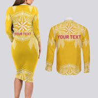 Personalised Anastasis College Couples Matching Long Sleeve Bodycon Dress and Long Sleeve Button Shirt Tonga Ngatu Pattern LT05 - Polynesian Pride