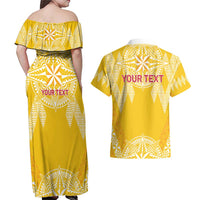Personalised Anastasis College Couples Matching Off Shoulder Maxi Dress and Hawaiian Shirt Tonga Ngatu Pattern - Polynesian Pride