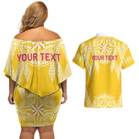 Personalised Anastasis College Couples Matching Off Shoulder Short Dress and Hawaiian Shirt Tonga Ngatu Pattern - Polynesian Pride