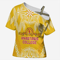 Personalised Anastasis College Cross Shoulder Shirt Tonga Ngatu Pattern LT05 Female Yellow - Polynesian Pride