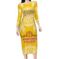 Personalised Anastasis College Family Matching Long Sleeve Bodycon Dress and Hawaiian Shirt Tonga Ngatu Pattern - Polynesian Pride