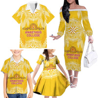 Personalised Anastasis College Family Matching Off The Shoulder Long Sleeve Dress and Hawaiian Shirt Tonga Ngatu Pattern - Polynesian Pride
