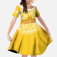 Personalised Anastasis College Kid Short Sleeve Dress Tonga Ngatu Pattern - Polynesian Pride