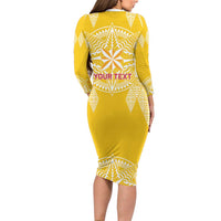 Personalised Anastasis College Long Sleeve Bodycon Dress Tonga Ngatu Pattern - Polynesian Pride