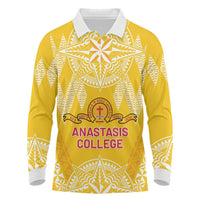Personalised Anastasis College Long Sleeve Polo Shirt Tonga Ngatu Pattern - Polynesian Pride