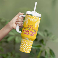 Personalised Anastasis College Tumbler With Handle Tonga Ngatu Pattern - Polynesian Pride