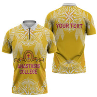 Personalised Anastasis College Zipper Polo Shirt Tonga Ngatu Pattern - Polynesian Pride