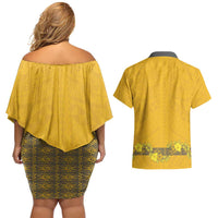 Tonga Anastasis College Couples Matching Off Shoulder Short Dress and Hawaiian Shirt Tongan Ngatu Kupesi Pattern - Polynesian Pride