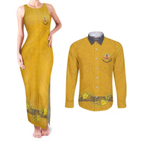 Tonga Anastasis College Couples Matching Tank Maxi Dress and Long Sleeve Button Shirt Tongan Ngatu Kupesi Pattern LT05 Yellow - Polynesian Pride