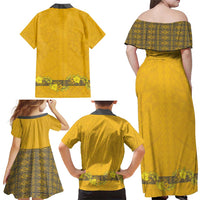 Tonga Anastasis College Family Matching Off Shoulder Maxi Dress and Hawaiian Shirt Tongan Ngatu Kupesi Pattern - Polynesian Pride