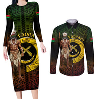 Personalised Vanuatu Custom Chiefs Day Couples Matching Long Sleeve Bodycon Dress and Long Sleeve Button Shirt Pig Tusk Simple Style LT05 Black - Polynesian Pride