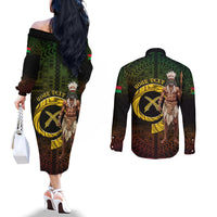 Personalised Vanuatu Custom Chiefs Day Couples Matching Off The Shoulder Long Sleeve Dress and Long Sleeve Button Shirt Pig Tusk Simple Style LT05 - Polynesian Pride