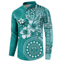 Cook Islands Button Sweatshirt Teal Hibiscus And Stars