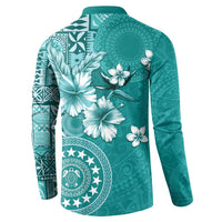 Cook Islands Button Sweatshirt Teal Hibiscus And Stars
