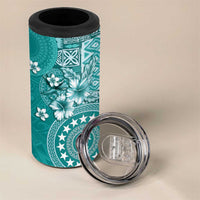 Cook Islands 4 in 1 Can Cooler Tumbler Teal Hibiscus And Stars