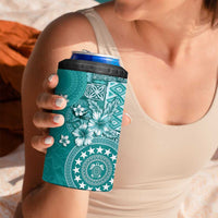 Cook Islands 4 in 1 Can Cooler Tumbler Teal Hibiscus And Stars