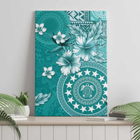 Cook Islands Canvas Wall Art Teal Hibiscus And Stars